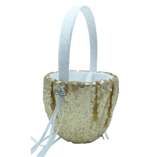 Gold Sequin Glitter Wedding Flower Girl Basket