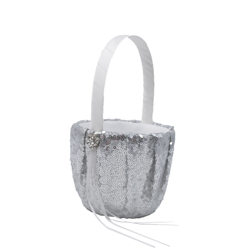 Silver Sequin Glitter Wedding Flower Girl Basket