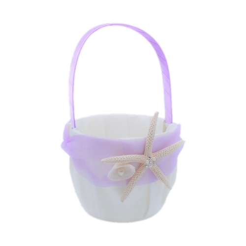 Organza Bowknot Wedding Flower Girl Basket Romantic Beach Wedding Light Purple