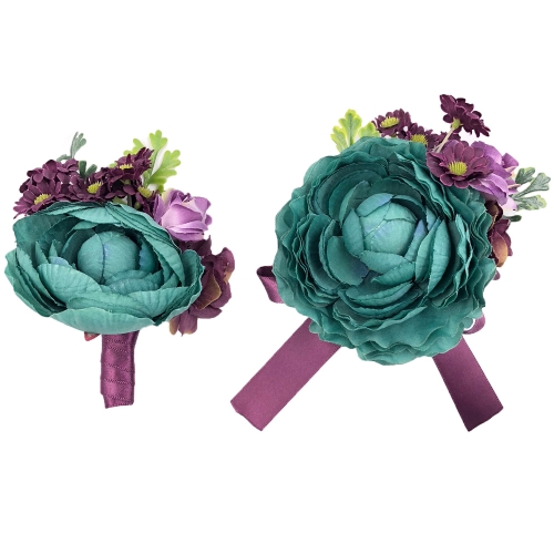 Turquiose Peony Prom Corsage Boutonniere Flower Set