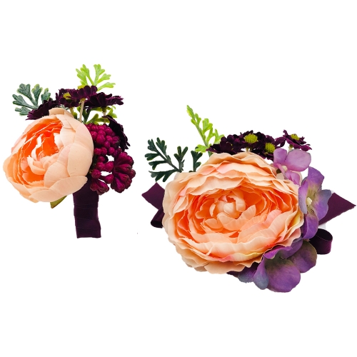 Peach Blush Peony Prom Corsage Boutonniere Flower Set