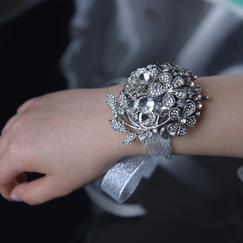 Full Rhinestone Covered Wrist Corsage Crystal Wedding Jewelry