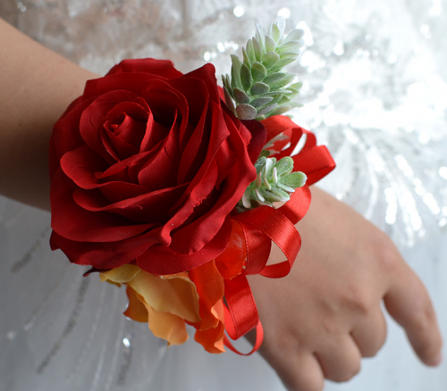 Red Rose Wrist Corsage for Prom Wedding Party Phalaenopsis
