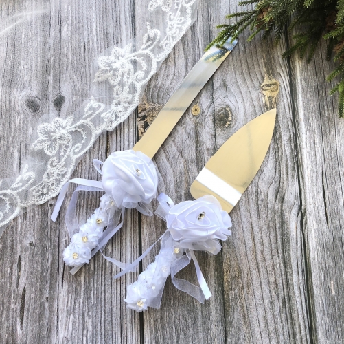 Ribbon Wedding Cake Knife & Server Set