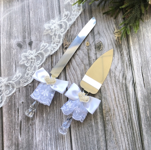 Ribbon Wedding Cake Knife & Server Set