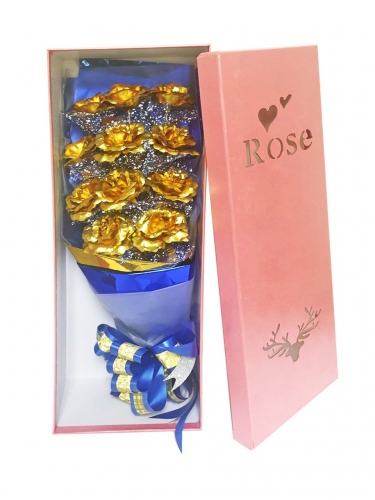 Artificial Golden Foil Rose Bouquet (Gold)