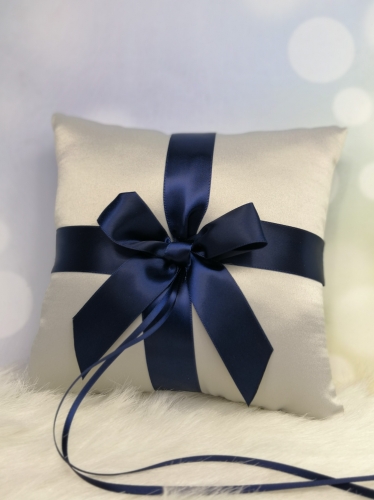 Grey and Navy Blue Bow Wedding Ring Bearer Pillow