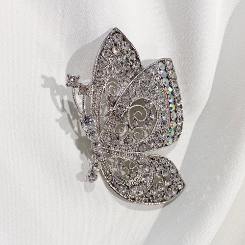 White Vintage Butterfly Brooch For DIY Wedding Bouquet Rhinestones Crystal Scarf Clips