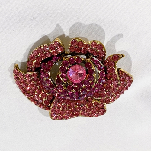 Pink Clear Crystal Elegant Sparkling Rose Shape Brooch Pin Wedding Bridal Bouquet DIY