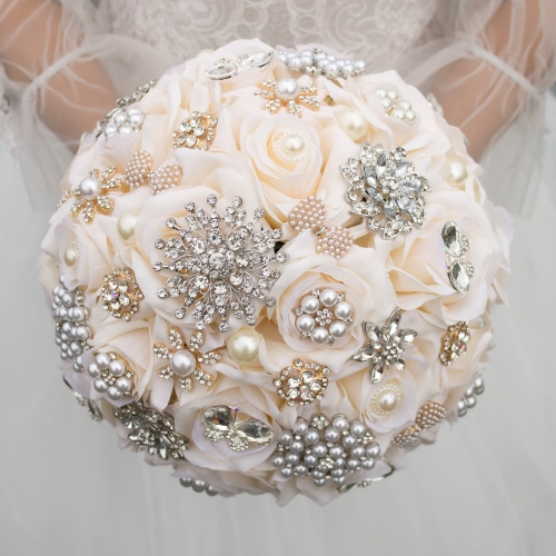 Luxury Crystal Pearls Jewelry Brooch Rose Bouquet Customization