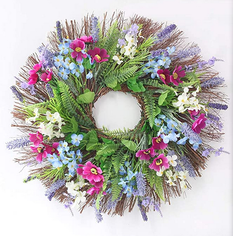 20” Artificial Lavender Wreath - Hydrangea Flower Wreath with Green Leaves, Spring Summer Wreath for Front Door Indoor Outdoor Home Window Wedding Dec
