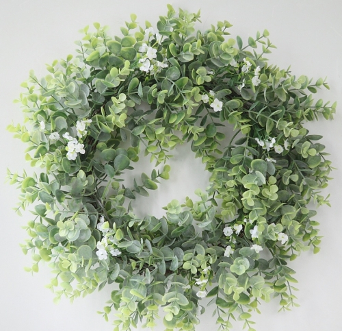 17 Inch Front Door Greenery Wreath Artificial Plants Spring Summer Hanging Garland Door Wreath for Home Wedding Party Wall Window Decoration