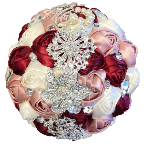 Customize Brooch Bouquet Rose with Pearls and Rhinestone, Flower Package