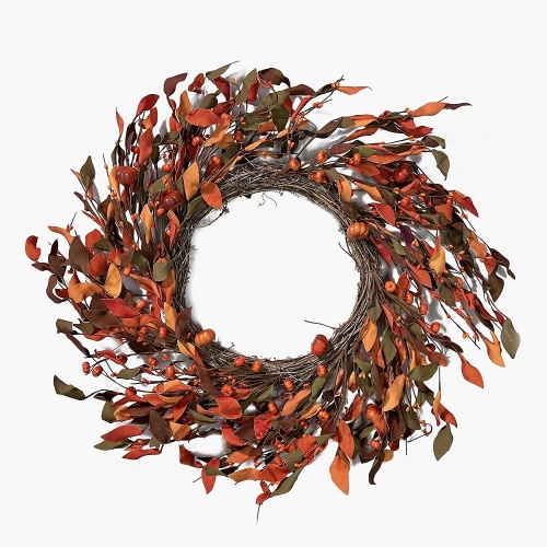 Fall Wreath for Front Door 26 Inches Artificial Autumn Wreath with Leaves and Berries for Indoor Outdoor Wall Harvest Thanksgiving Decoration Fall Dec