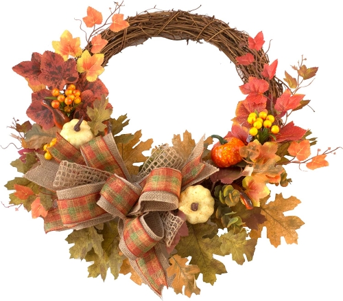 23 inch Autumn Wreath with Pumpkin & Burlap Bowknot for Front Door Outside Farmhouse Harvest Wreath Ideal Fall Decorations for Home & Thanksgiving & H