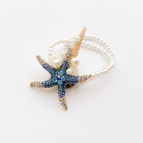 Beach Wedding Starfish and Pearl Gold Wrist Corsage for Bride and Bridesmaid, Boutonniere for Men, Classic Rustic Boho Wedding Accessories