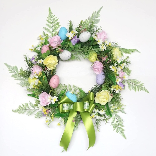 18" Easter Wreath with Multi Colored Pastel Eggs, Easter Egg Wreath