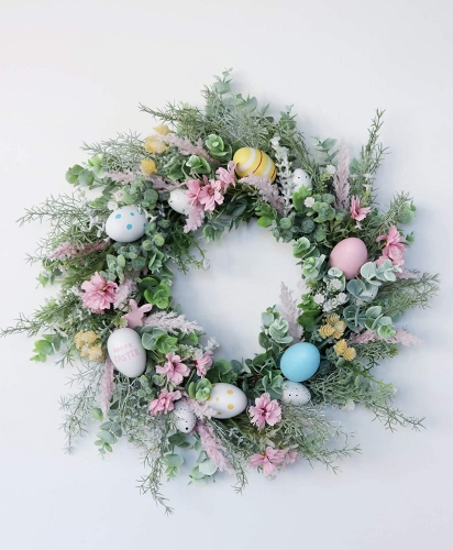 18 Inch Artificial Easter Wreath for Front Door Spring Easter Eggs Garland Wreath