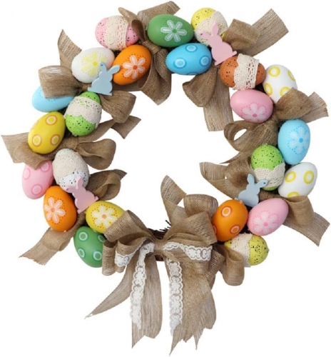 16 Inch Artificial Easter Wreath for Front Door Spring Easter Eggs Garland Wreath