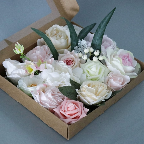 Artificial Flowers DIY Combo Set Fake Silk Roses Box with Stems for Wedding Bouquets Centerpieces Arrangements Table Chair Decor Baby Shower Ca