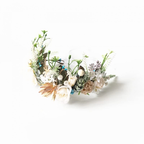 Flower Crown Girls Boho Flower Headband Hair Wreath Floral Halo Headpiece with Ribbon Wedding Party Festival Photos
