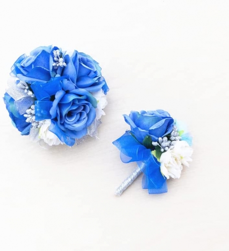 Prom Rose Corsage Boutonniere Set Real Touch Flowers for for Bride,Bridesmaid,Man,Groom,Fuchsia Blue Rose Wedding Flowers Accessories Prom Suit Decora