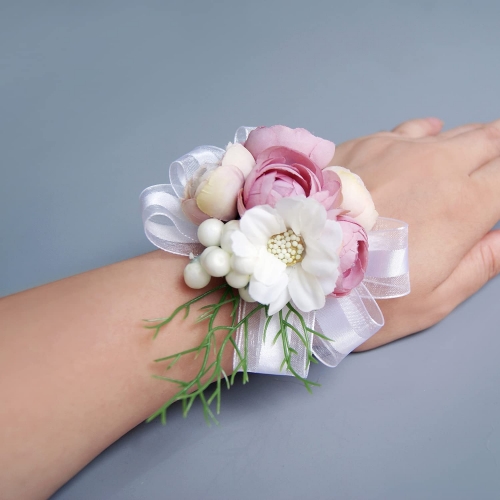 Prom Corsage Boutonniere Set Peony Flower Pin Wristlet for Party