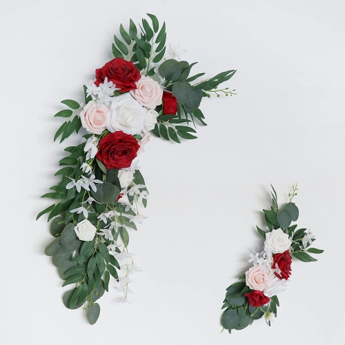 Artificial Wedding Arch Flower Swag Set of 2, Wedding Flowers Garlands Floral Arrangement Swag for Wedding Welcome Ceremony Sign Floral Decoration