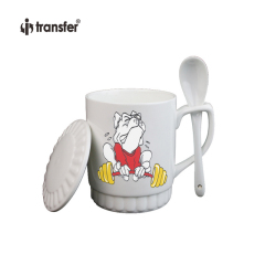 11oz White Ceramic Coffee Mug With Spoon and Lid
