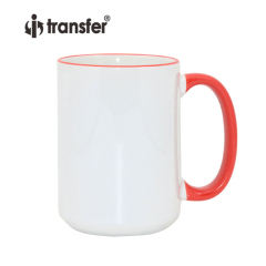 15oz Color Rim Handle Ceramic Mugs