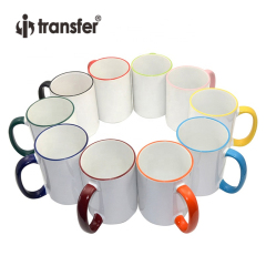 15oz Color Rim Handle Ceramic Mugs