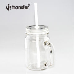 430ml Mason Jar with Straw -Clear