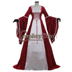 White and Black Medieval Victorian Renaissance Gothic Wedding Dress Hooded Costume