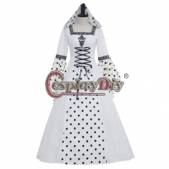 White and Black Medieval Victorian Renaissance Gothic Wedding Dress Hooded Costume