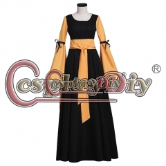 Medieval Victorian Women Costume Black And Yellow Dress