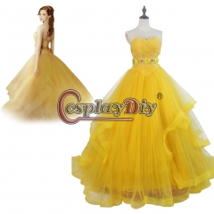 2017 Movie Beauty and the Beast Pricess Princess Belle Fancy Dress Cosplay Costume with trail