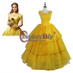 2017 Movie Beauty and the Beast Pricess Belle Emma Watson Yellow Dress Cosplay Costume