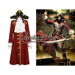 Cosplaydiy Pirate Captain Scarlet/Black Heart Trench Costume Set For Men's Outsuit Halloween Party Cosplay Costume
