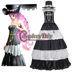 Cosplaydiy One Piece Perona Dress Ghost Princess dress Perona cosplay costume dress with hat For Adult Women