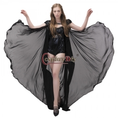Cosplaydiy Medieval Victorian Women Sexy Black Draped cape harness Cosplay Costume