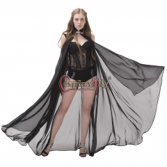 Cosplaydiy Medieval Women Black Elven Cape Cosplay Costume Sexy Elven Cape