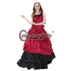 Cosplaydiy Women Adult Medieval Renaissance Victorian Dress Costume Halloween Party Gothic Red Dress