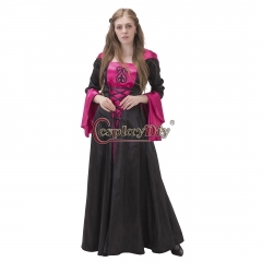 Cosplaydiy Medieval Renaissance Dresses Maiden Fancy Cosplay Adult Ankle-Length Ball Gown Pink Dress Cosplay Costme