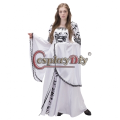 Cosplaydiy Medieval Renaissance Dresses Vintage Royal Gothic Ball Gown White Dress With  Pattern