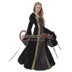 Cosplaydiy Medieval Renaissance Dresses Fancy Cosplay Adult  Ankle-length Ball Gown  Black Dress