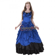 Cosplaydiy Women Adult Medieval Renaissance Victorian Dress Costume Halloween Party Gothic Blue Dress