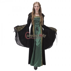 Cosplaydiy Medieval Renaissance Dresses Fancy Cosplay Adult  Ankle-length Ball Gown  Invisible Green