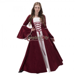 Cosplaydiy Medieval Dress For Women Adult Dark Red Dress Royal Gothic Cosplay Costume