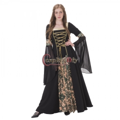 Cosplaydiy Medieval Renaissance Dresses Vintage Royal Gothic Ball Gown Black Dress With  Pattern