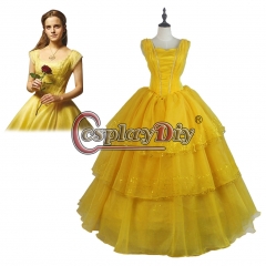 (kids children size) Beauty and the Beast Pricess Belle Emma Watson Yellow Dress Cosplay Costume